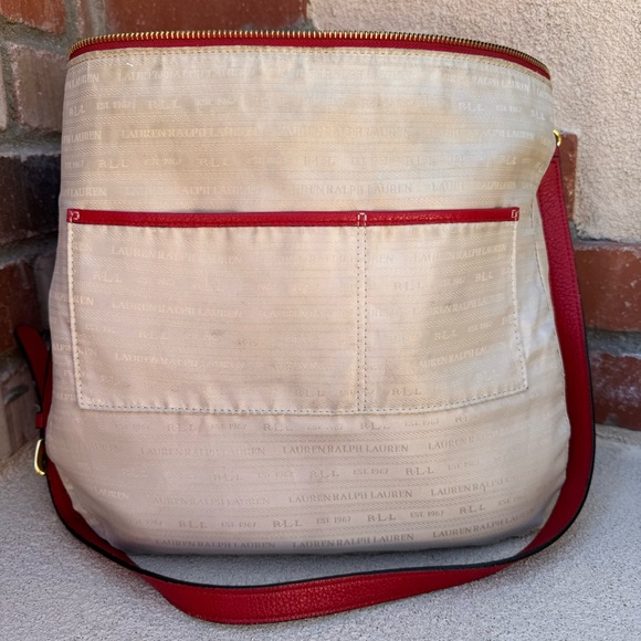 Ralph Lauren❤️ Large Pebble Leather Slouchy Satchel Crossbody Bag in Red - Picture 11 of 15